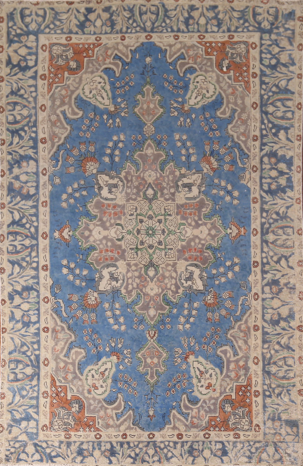 Hand-Knotted Blue Tabriz Persian Area Rug 6x10