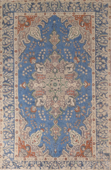 Hand-Knotted Blue Tabriz Persian Area Rug 6x10