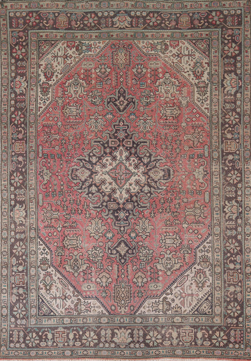 Pink Geometric Wool Tabriz Persian Area Rug 7x10
