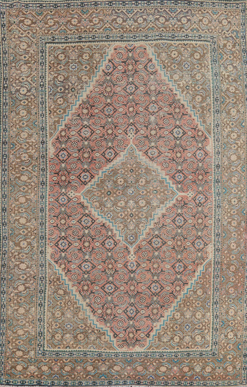 Pink Geometric Tabriz Persian Area Rug 7x10