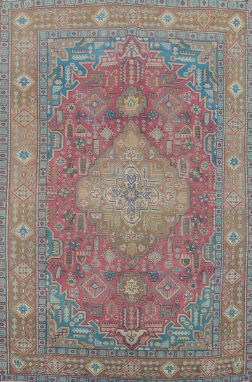 Pink Geometric Tabriz Persian Area Rug 6x10