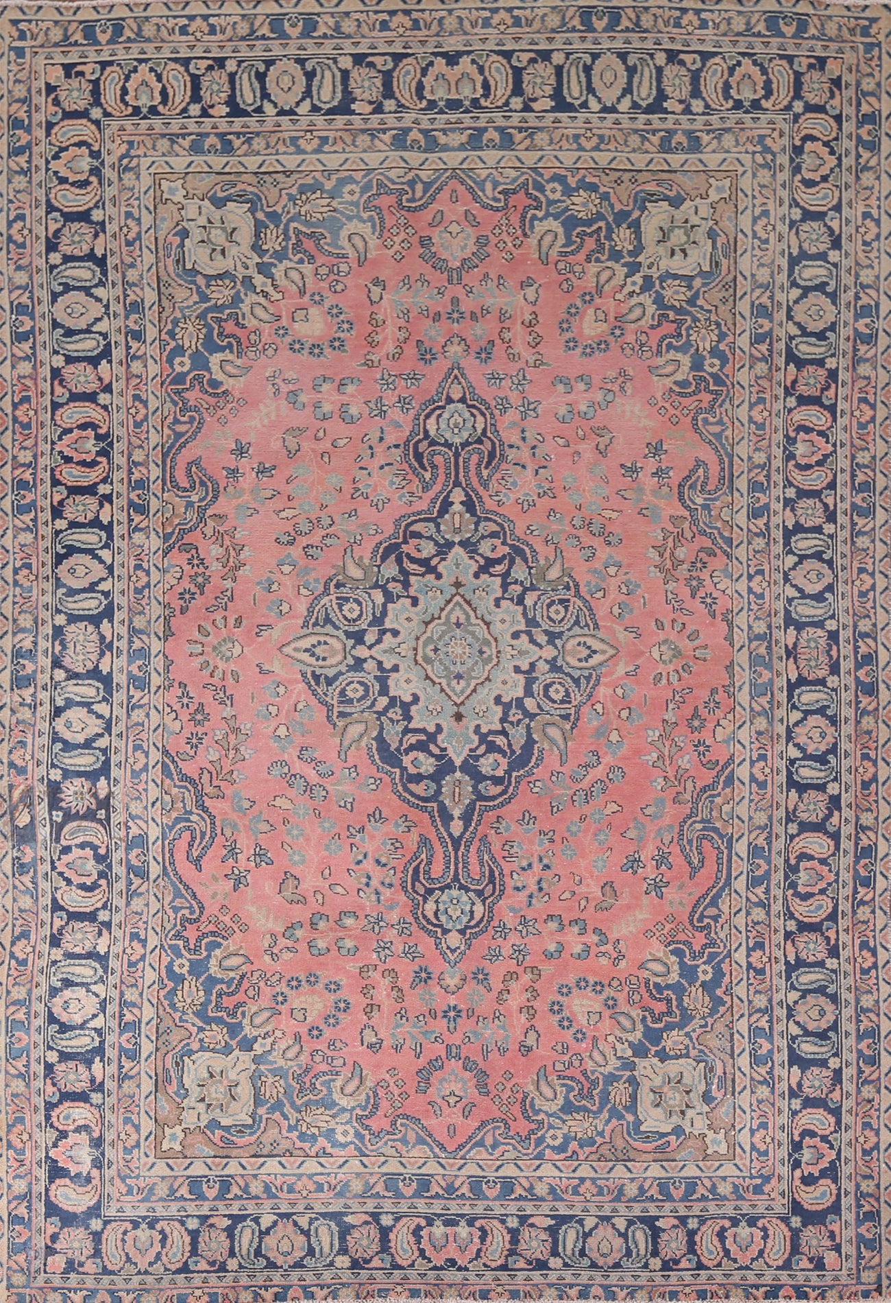 Vintage Floral Pink Mashad Persian Area Rug 6x9