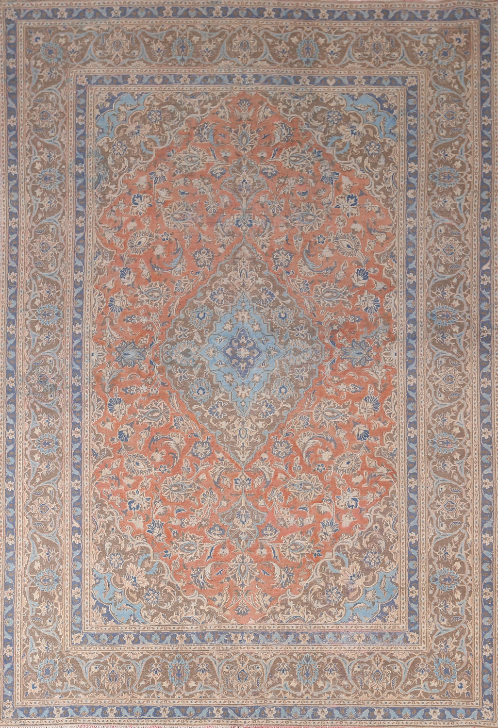 Orange Wool Floral Mashad Persian Area Rug 6x9