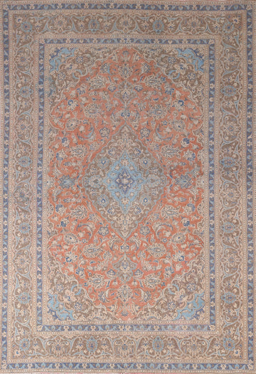 Orange Wool Floral Mashad Persian Area Rug 6x9