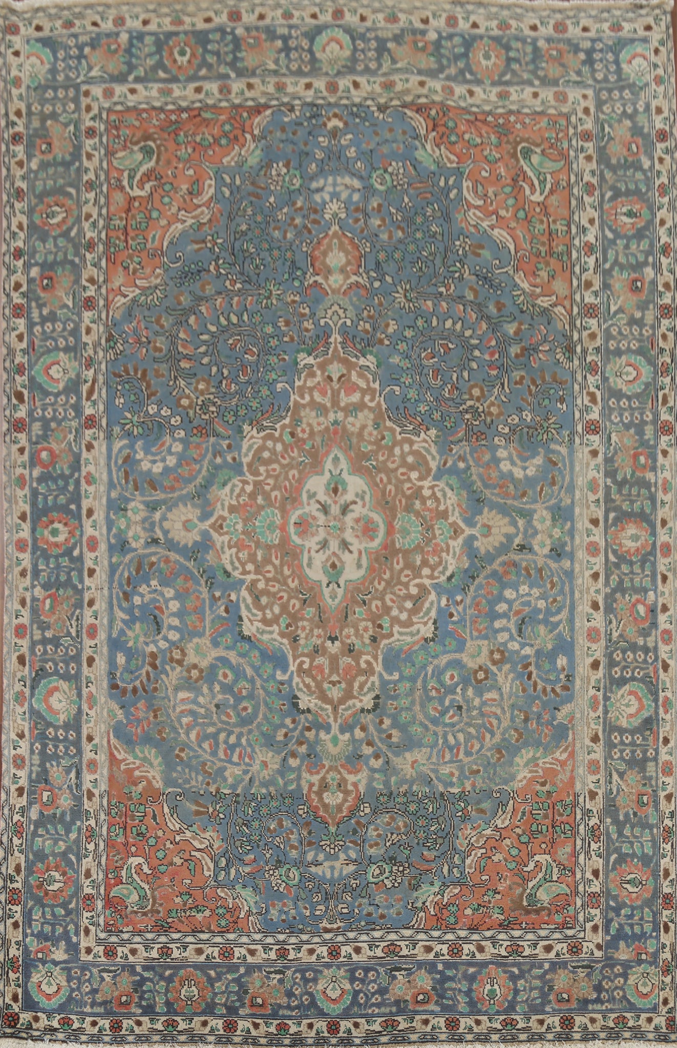 Handmade Blue Floral Tabriz Persian Area Rug 7x10