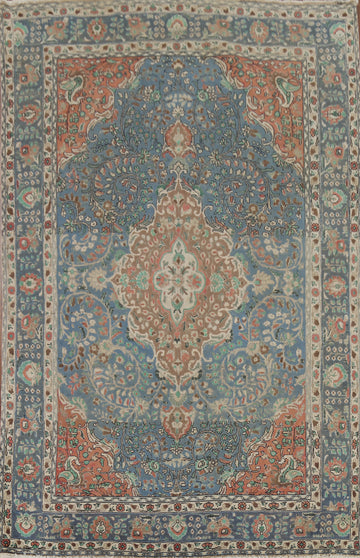 Handmade Blue Floral Tabriz Persian Area Rug 7x10
