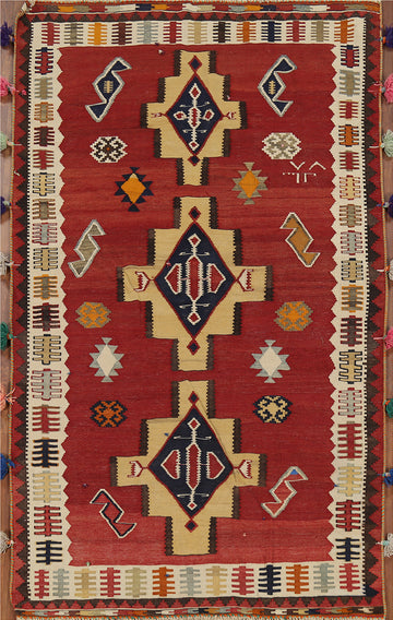 Vegetable Dye Kilim Qashqai Persian Rug 4x7