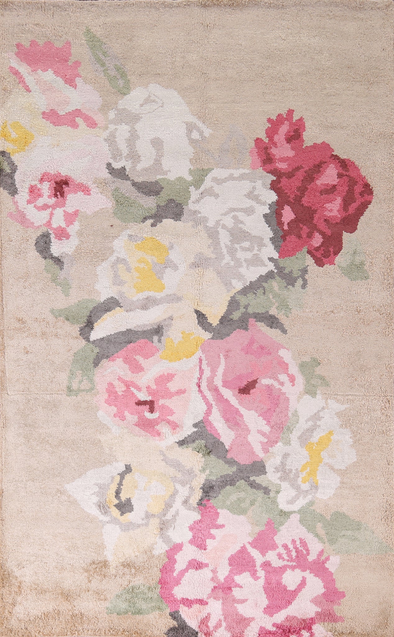 All-Over Flowers Wool & Silk Indian Area Rug 5x8