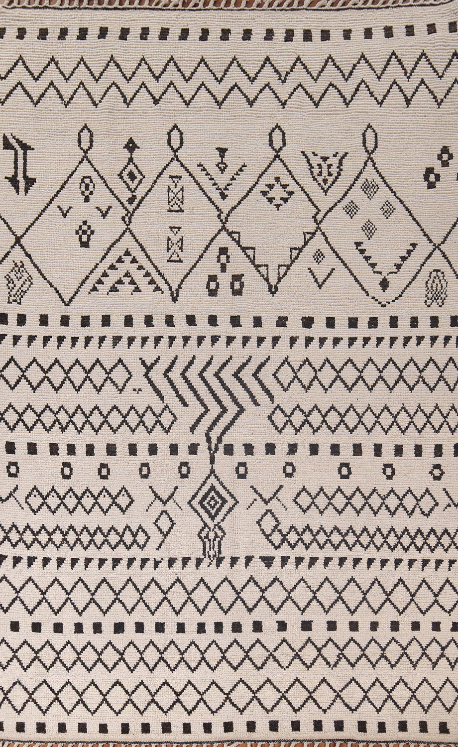 Ivory Trellis Wool Moroccan Living Room Rug 7x10