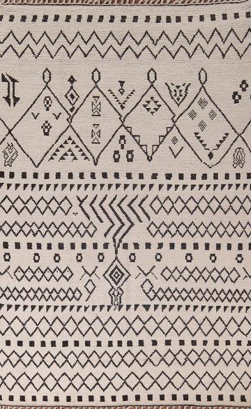 Ivory Trellis Wool Moroccan Living Room Rug 7x10