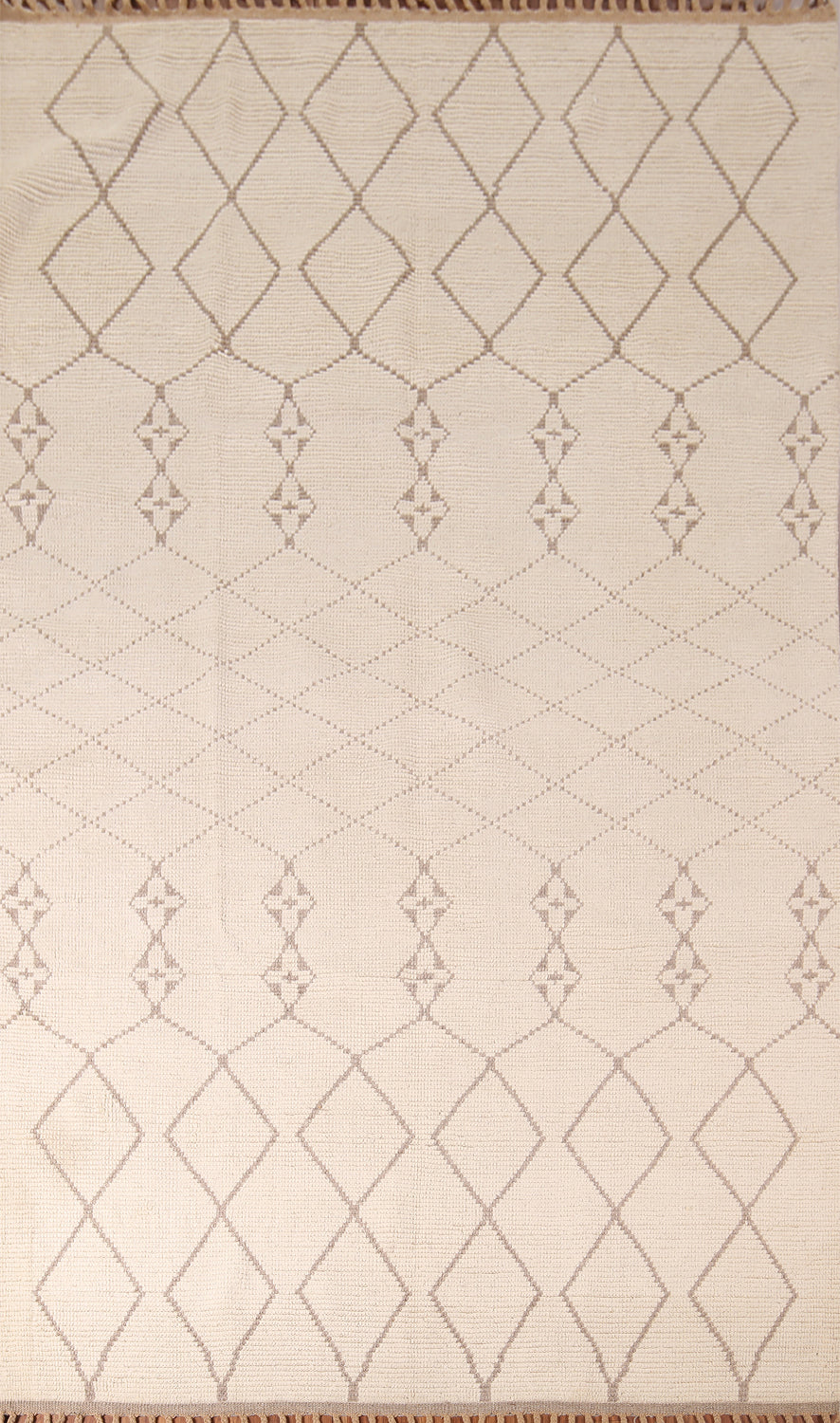 All-Over Trellis Ivory Moroccan Living Room Rug 7x11