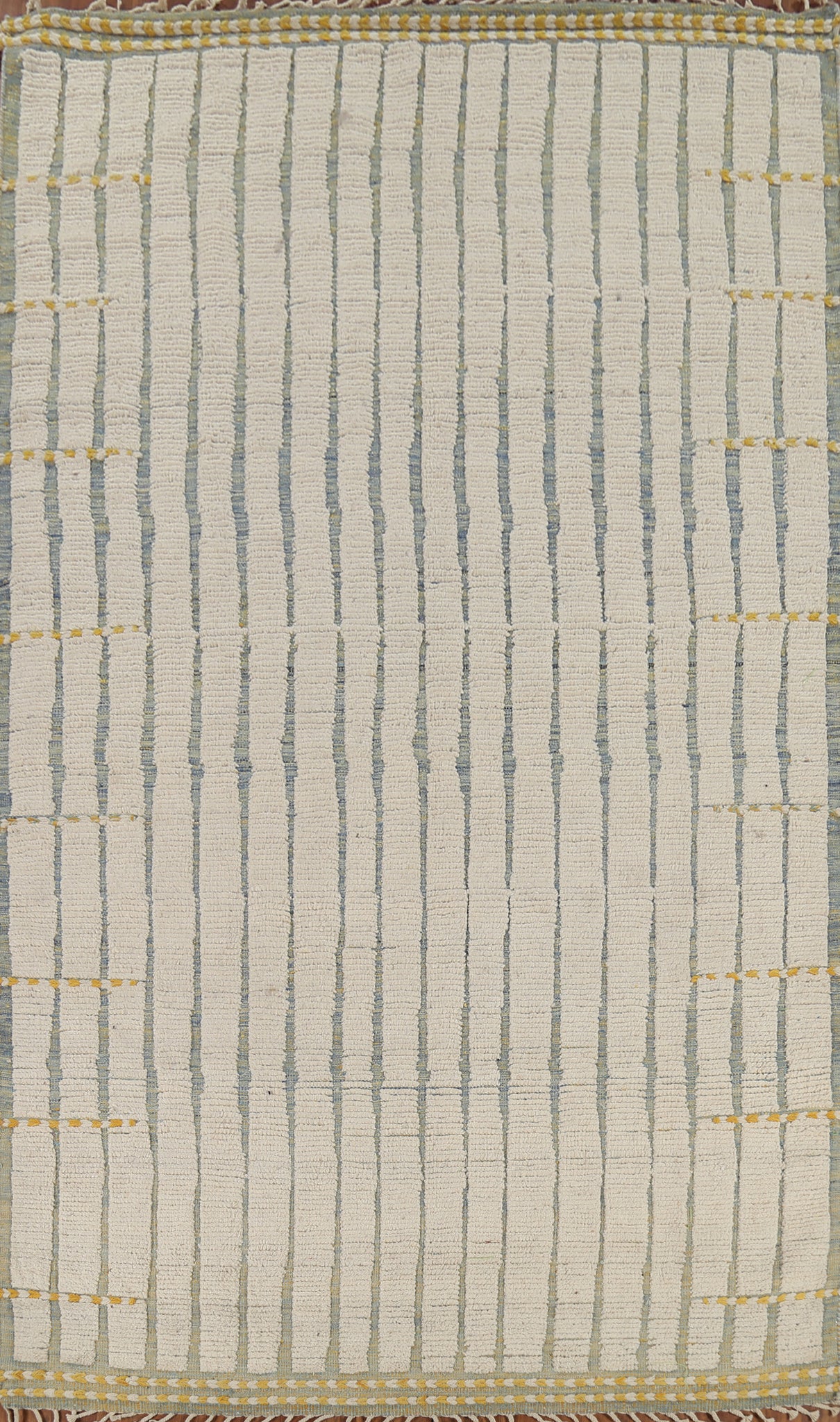 Ivory Striped Moroccan Living Room Rug 6x10