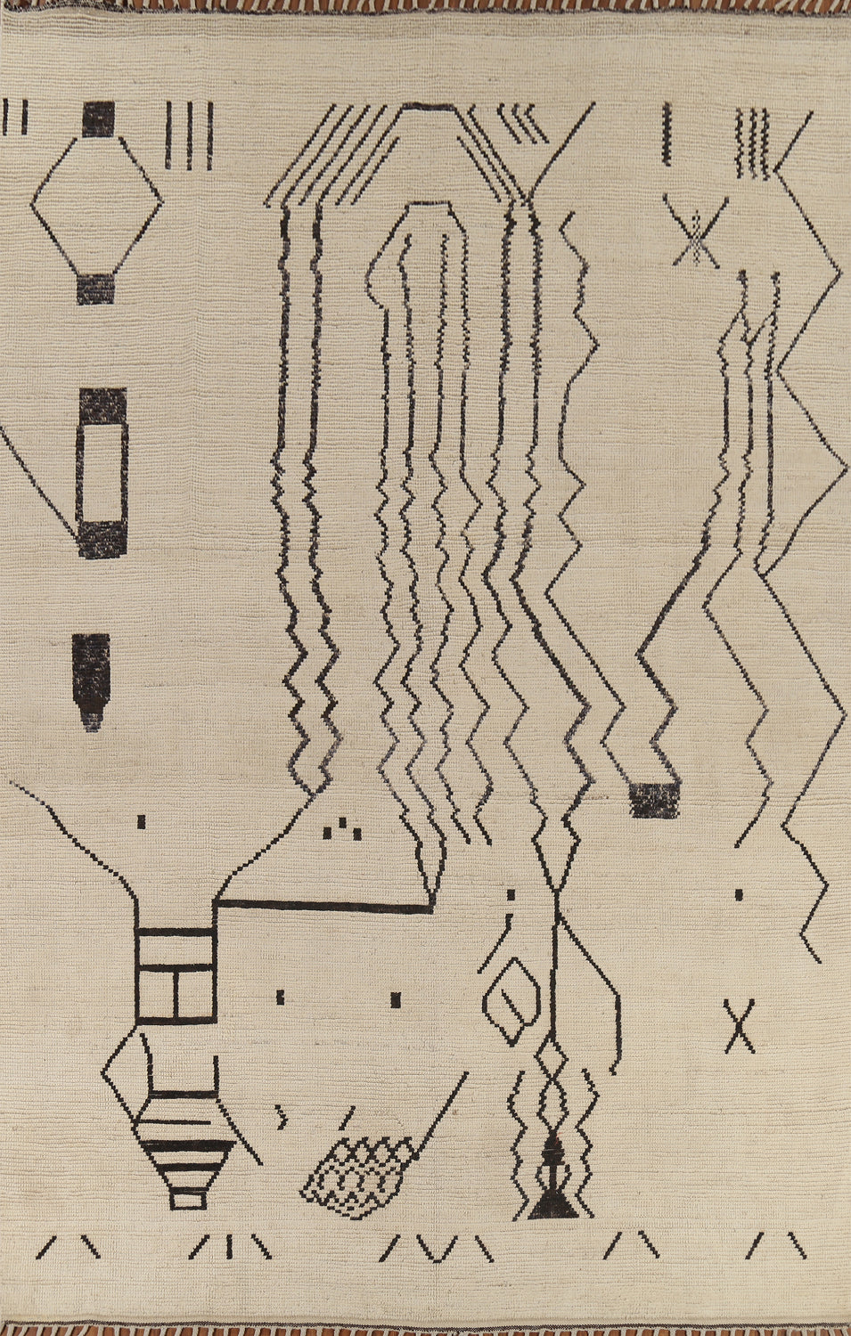 Handmade Ivory Moroccan Abstract Area Rug 9x13