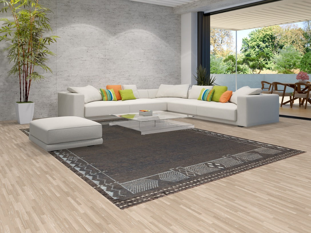 Striped Brown Moroccan Living Room Area Rug 9x13