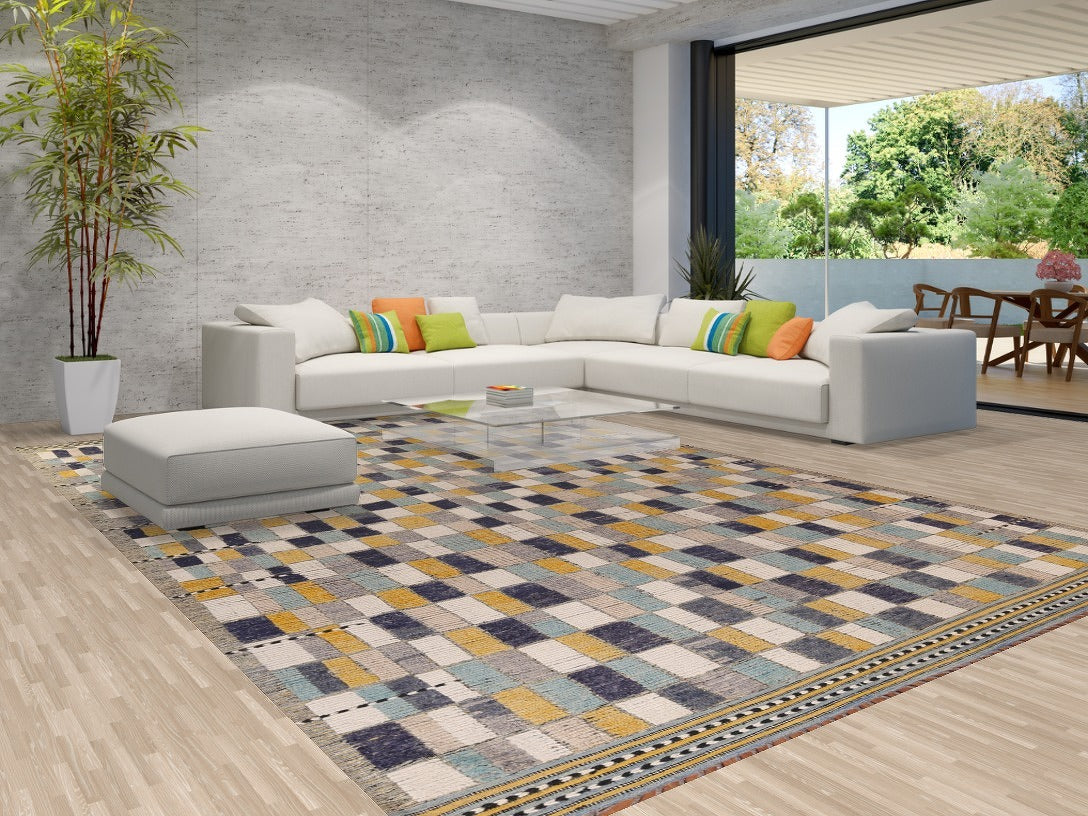 All-Over Checkered Moroccan Large Modern Rug 10x15
