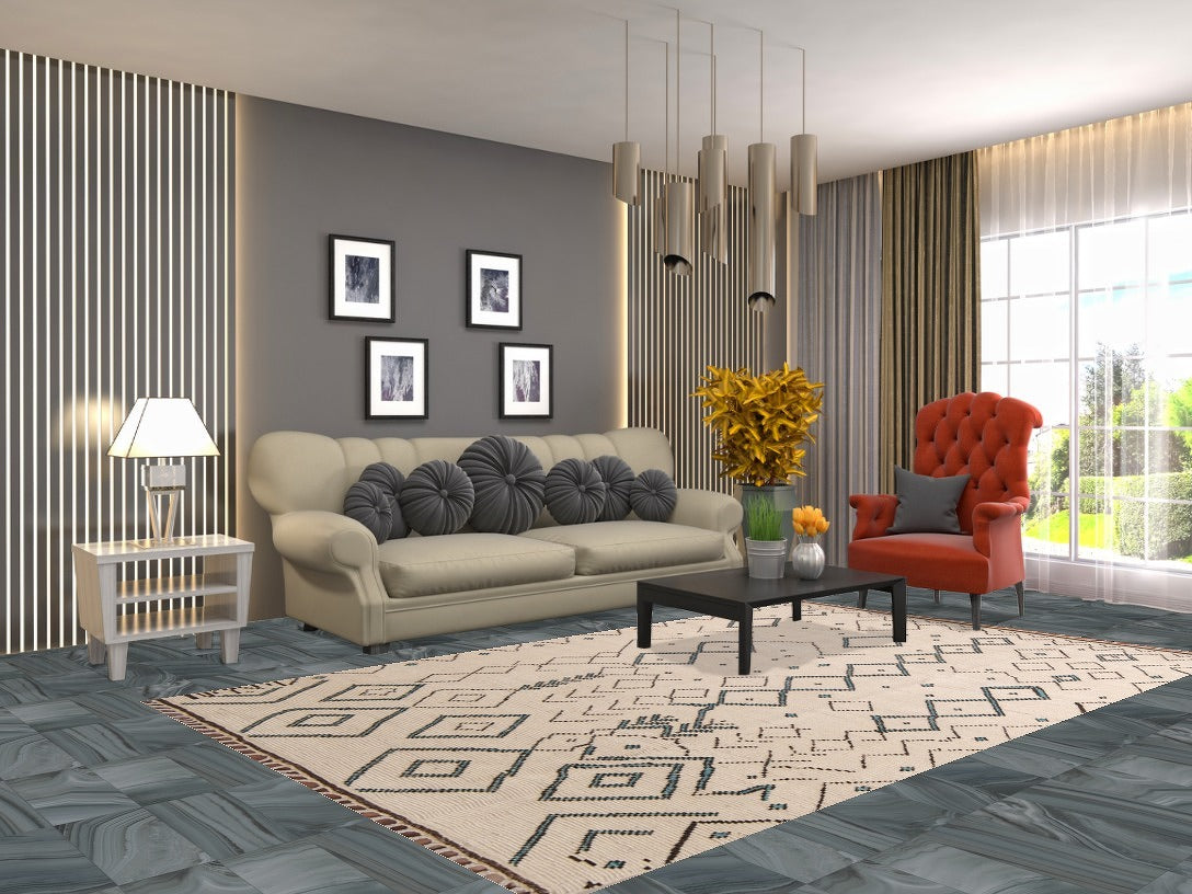Geometric Ivory Wool Moroccan Living Room Area Rug 6x10