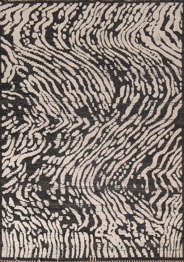 All-Over Black & Ivory Moroccan Abstract Area Rug 8x10