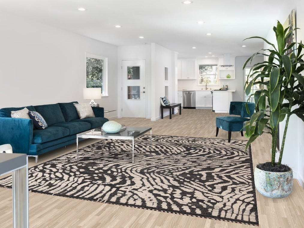 All-Over Black & Ivory Moroccan Abstract Area Rug 8x10
