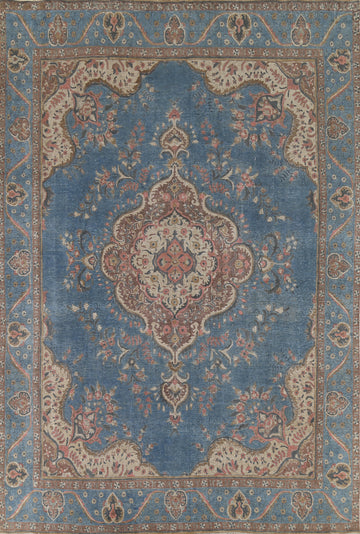 Blue Handmade Floral Tabriz Persian Area Rug 10x13