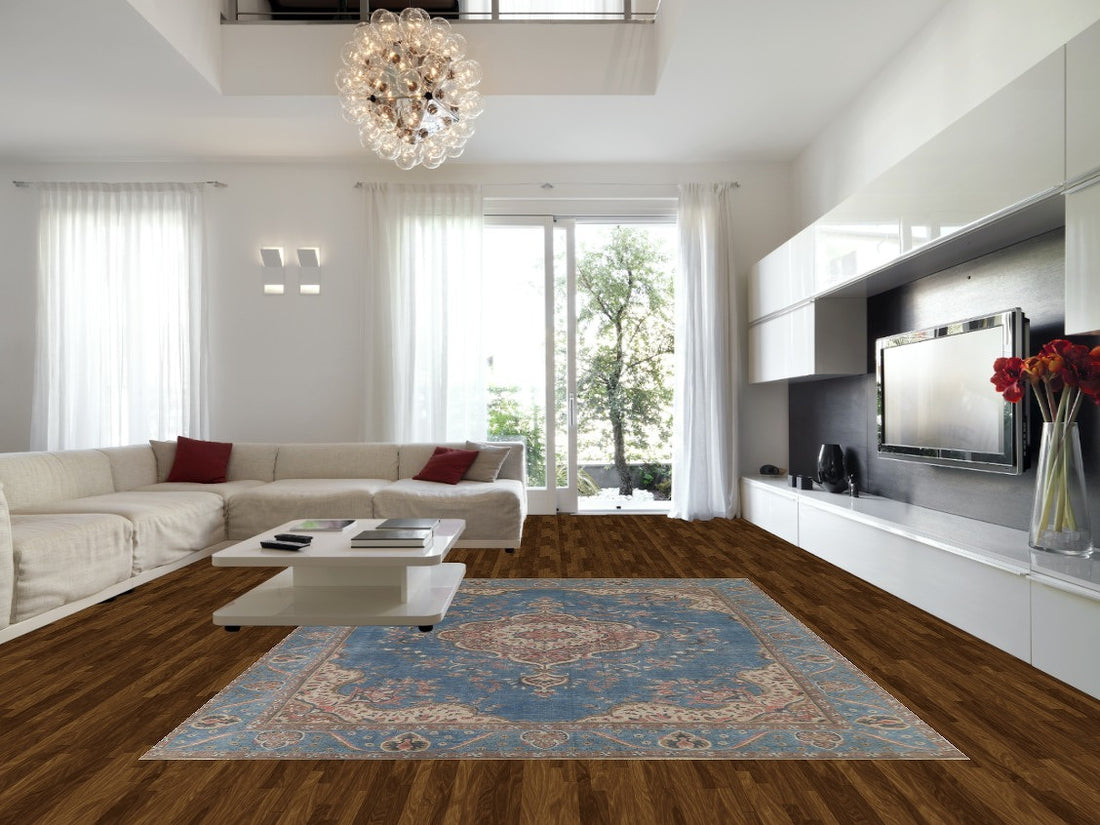 Blue Handmade Floral Tabriz Persian Area Rug 10x13