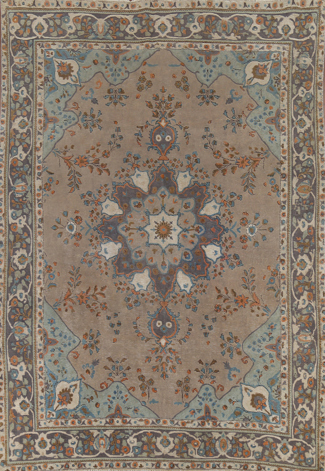 Vintage Brown Tabriz Persian Living Room Area Rug 8x11