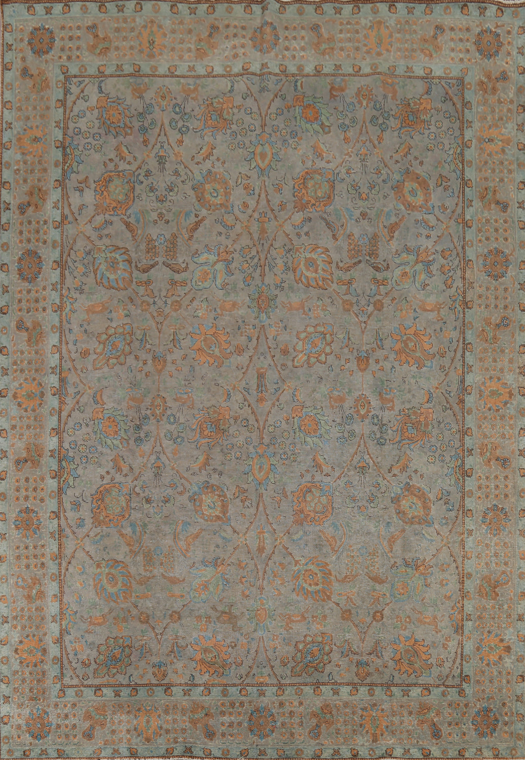 All-Over Distressed Floral Tabriz Persian Area Rug 10x13