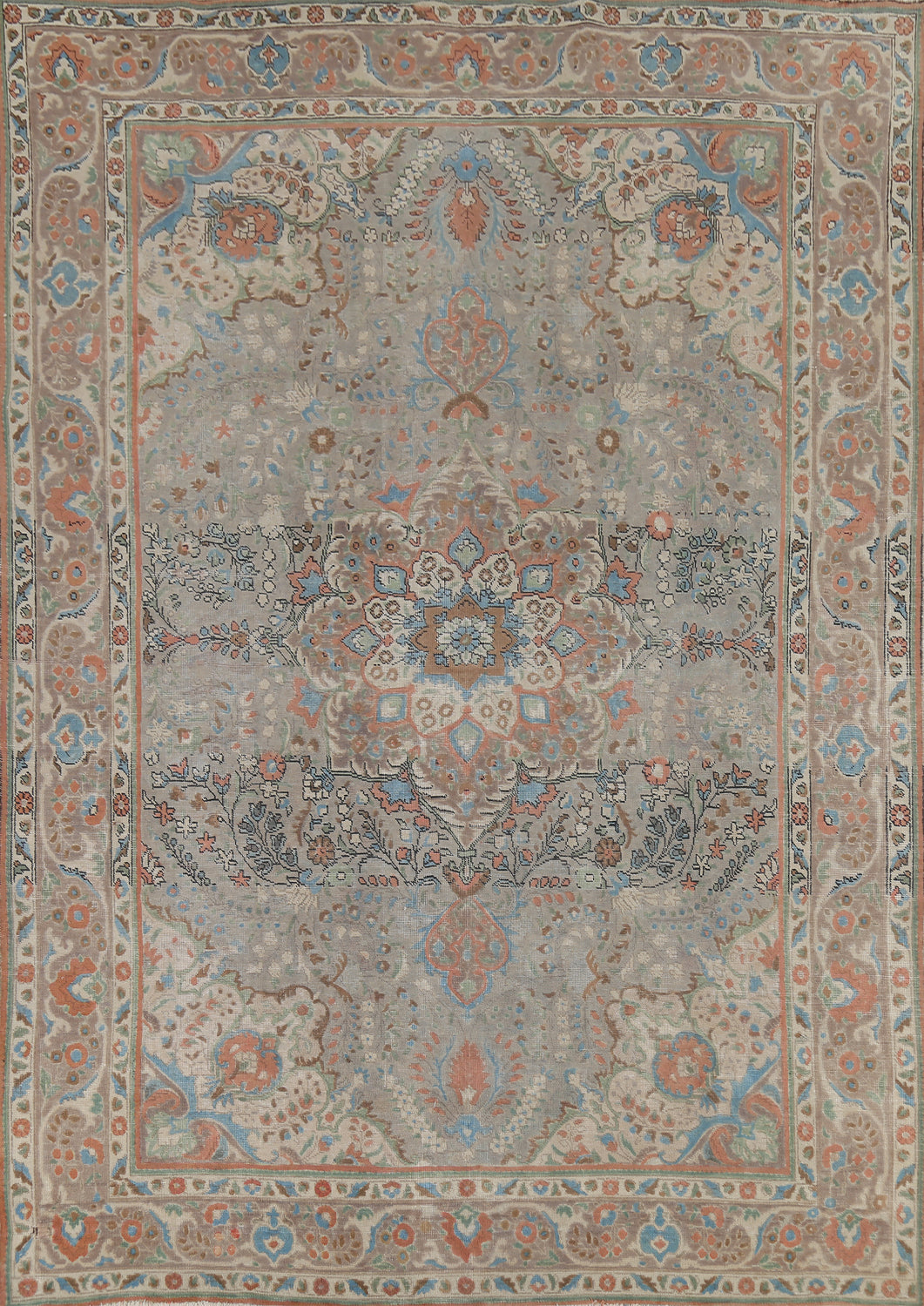 Vintage Floral Gray Tabriz Persian Area Rug 8x11