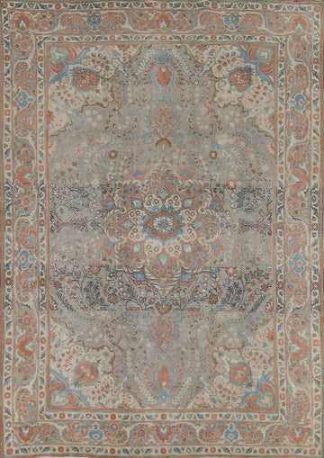 Vintage Floral Gray Tabriz Persian Area Rug 8x11