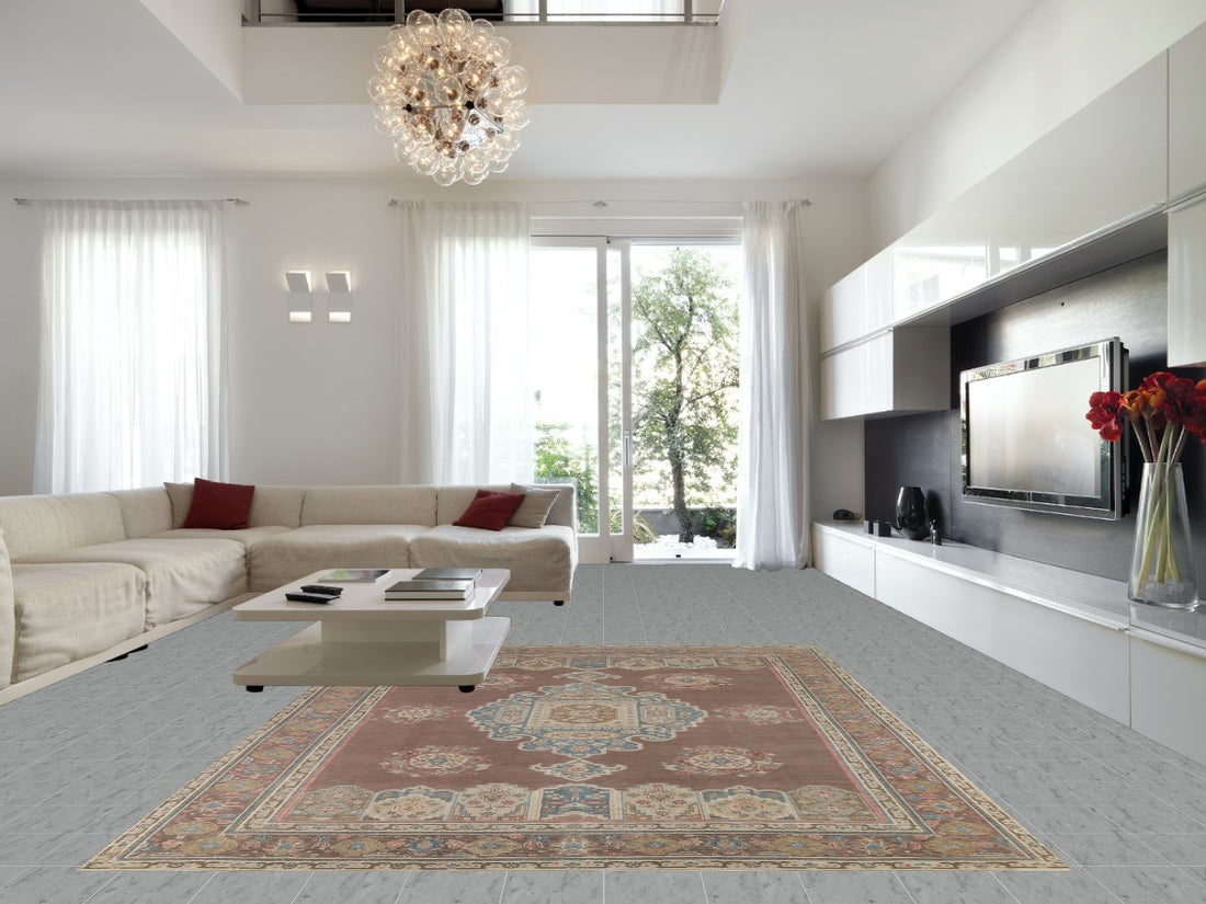 Brown Geometric Tabriz Persian Area Rug 9x12