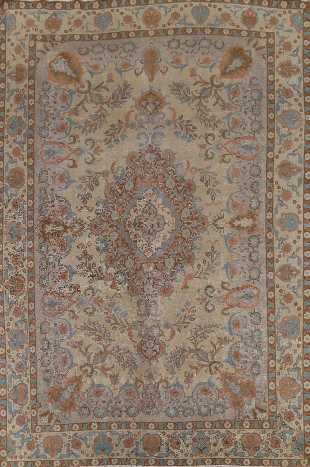 Distressed Floral Wool Tabriz Persian Area Rug 9x13