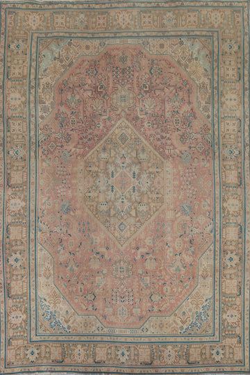 Vintage Pink Geometric Tabriz Persian Area Rug 8x11