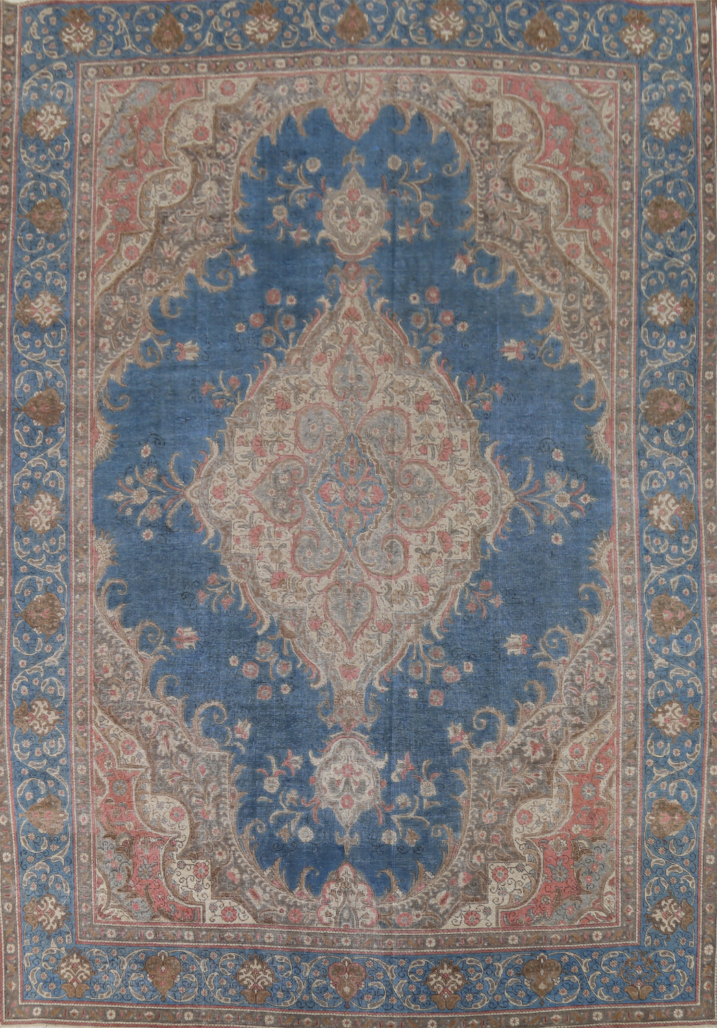 Distressed Blue Floral Tabriz Persian Area Rug 10x13