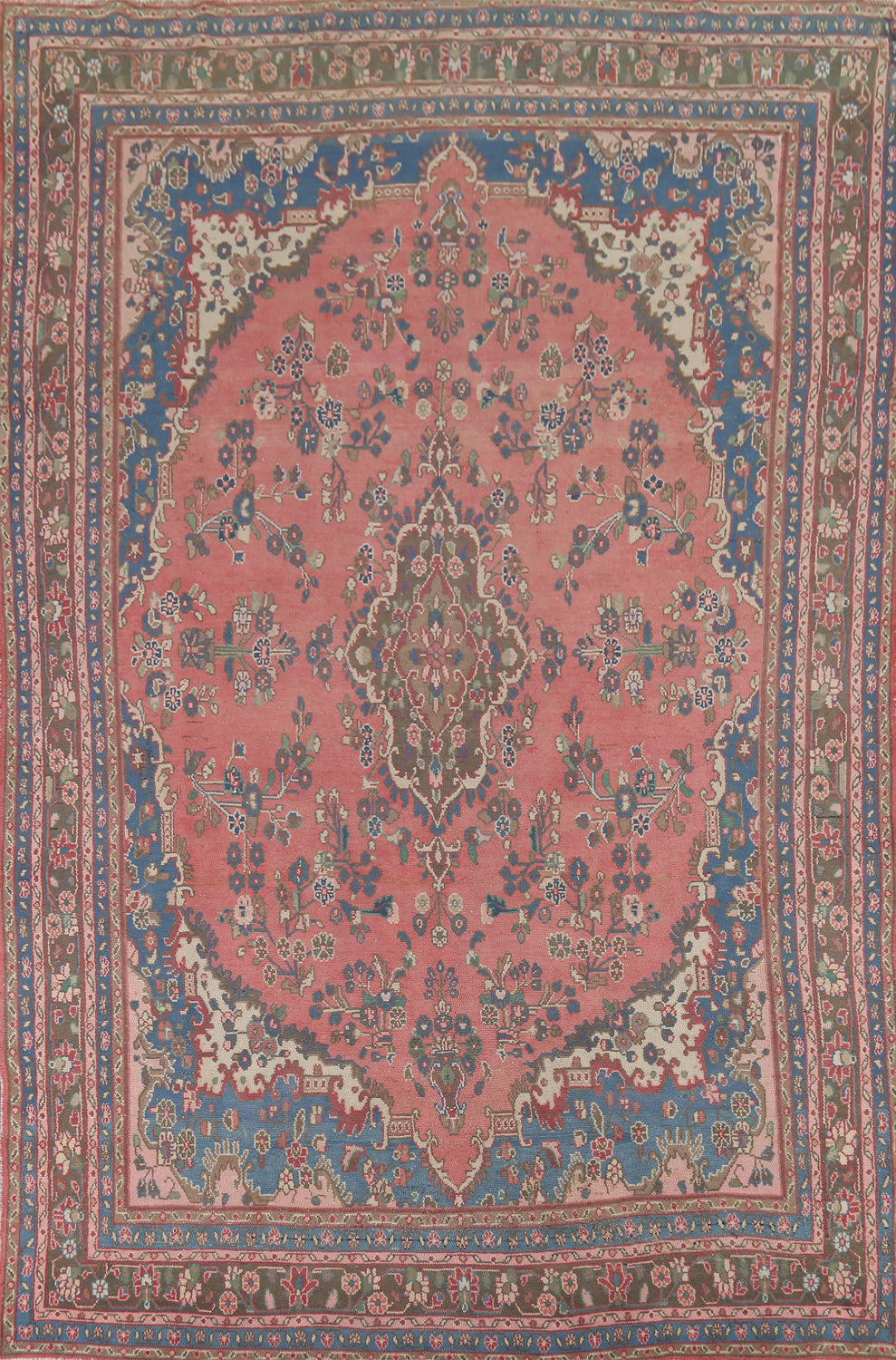 Vintage Pink Floral Hamedan Persian Area Rug 8x13