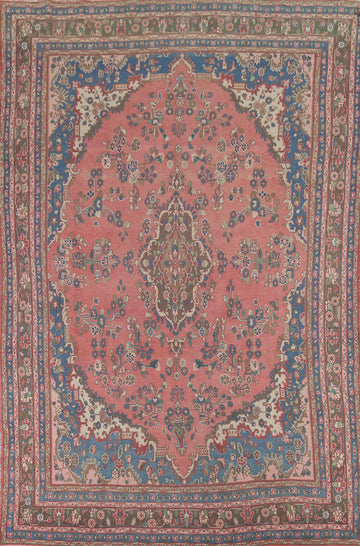 Vintage Pink Floral Hamedan Persian Area Rug 8x13