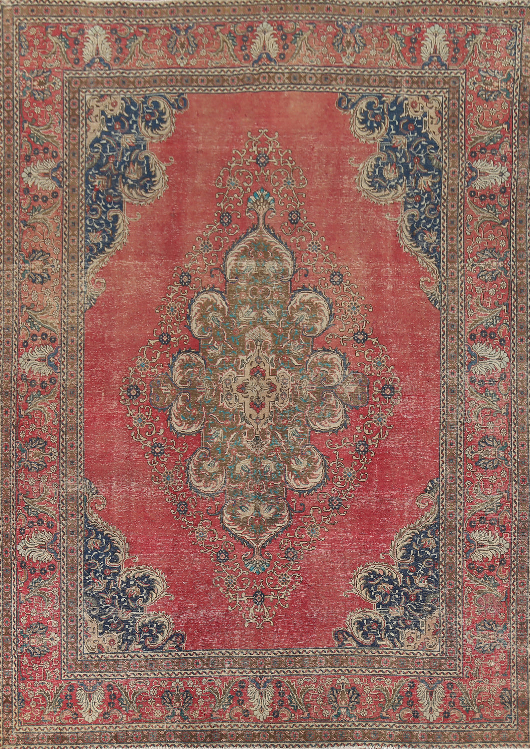 Vintage Wool Distressed Tabriz Persian Area Rug 10x13