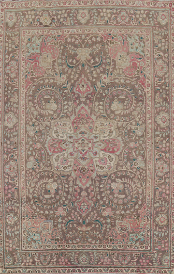 Vintage Brown Floral Tabriz Persian Area Rug 7x10