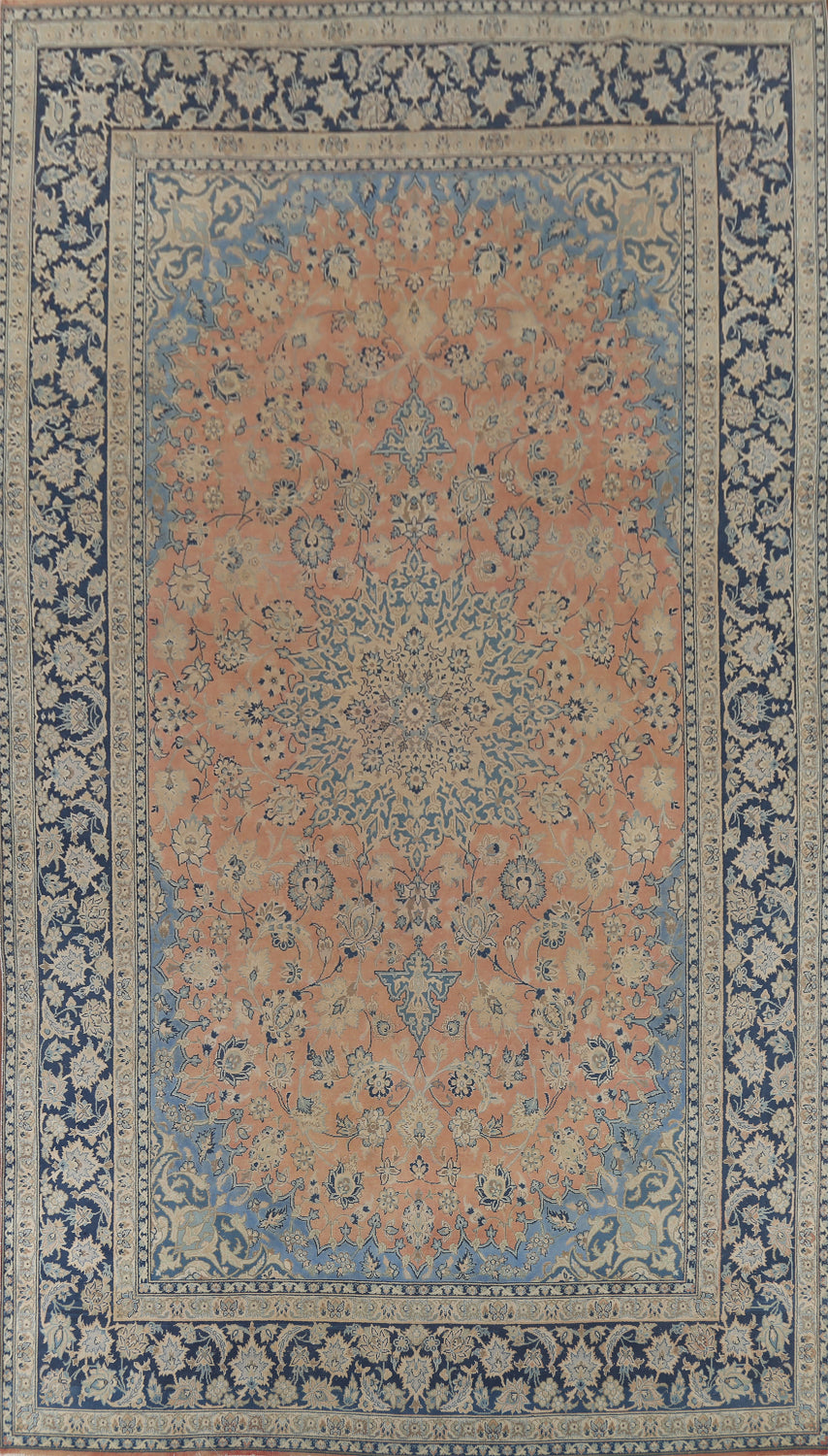 Vintage Orange Floral Najafabad Persian Large Rug 10x16