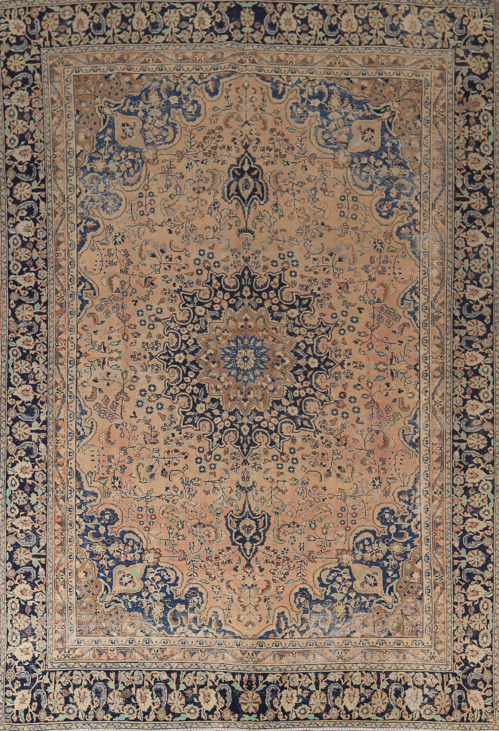 Vintage Floral Wool Mashad Persian Area Rug 9x12
