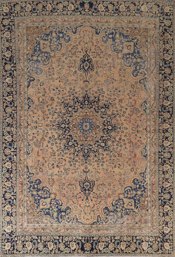 Vintage Floral Wool Mashad Persian Area Rug 9x12