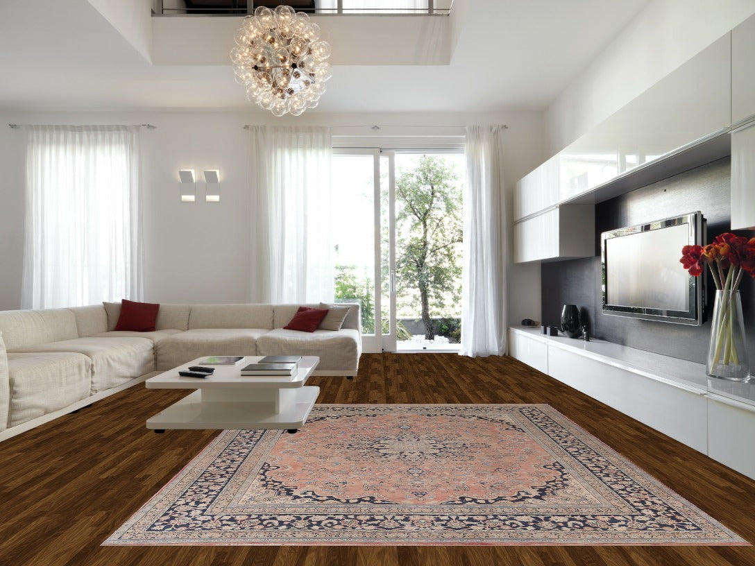 Traditional Pink Floral Mashad Persian Area Rug 10x13