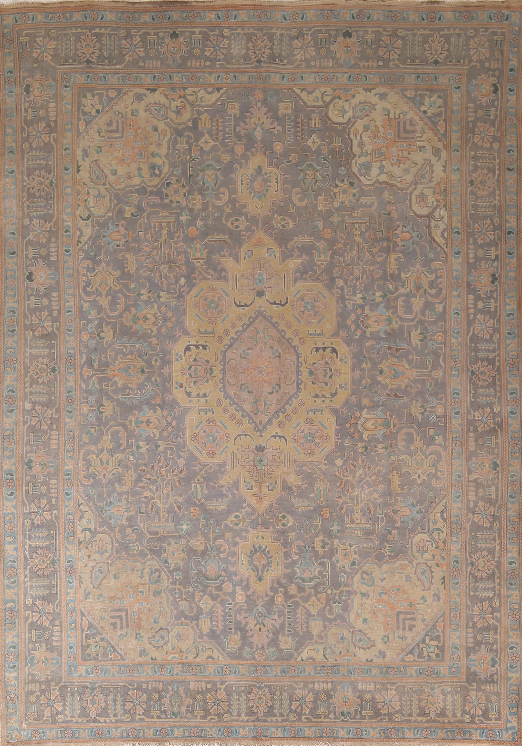 Geometric Wool Vintage Tabriz Persian Area Rug 10x13