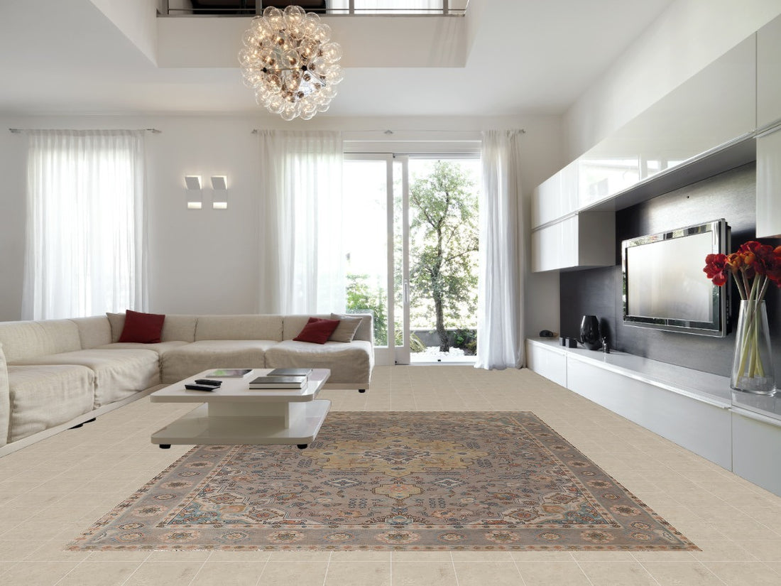 Geometric Gray Tabriz Persian Area Rug 10x13