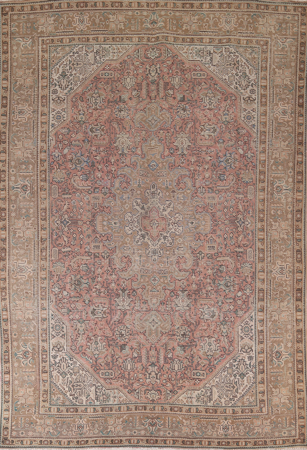 Vintage Pink Geometric Mashad Persian Area Rug 8x11
