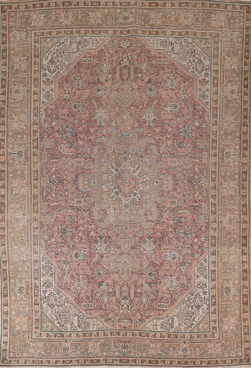 Vintage Pink Geometric Mashad Persian Area Rug 8x11