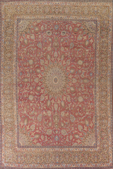 Floral Pink Wool Mashad Persian Area Rug 9x13