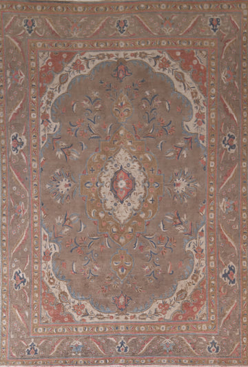 Brown Floral Wool Tabriz Persian Area Rug 8x11