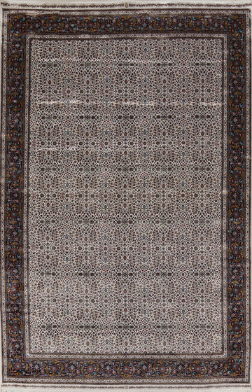 All-Over Ivory Floral Qum Turkish Area Rug 8x11