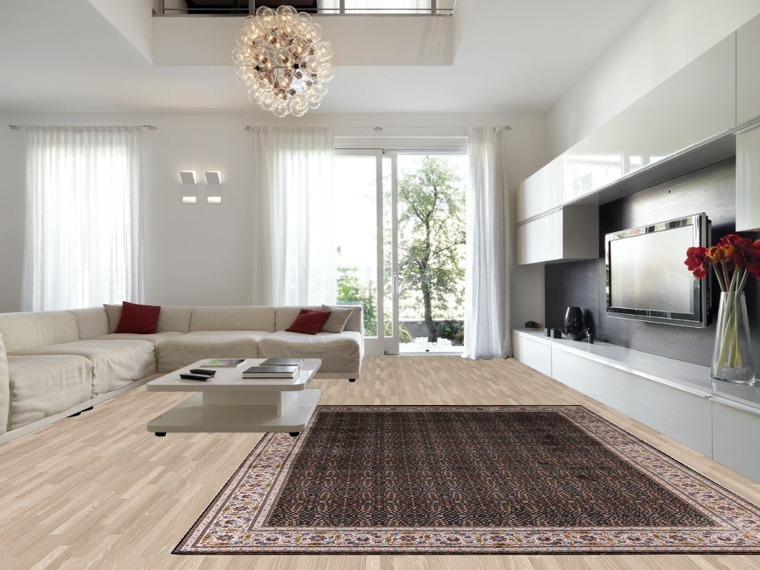 All-Over Floral Black Qum Traditional Area Rug 10x13