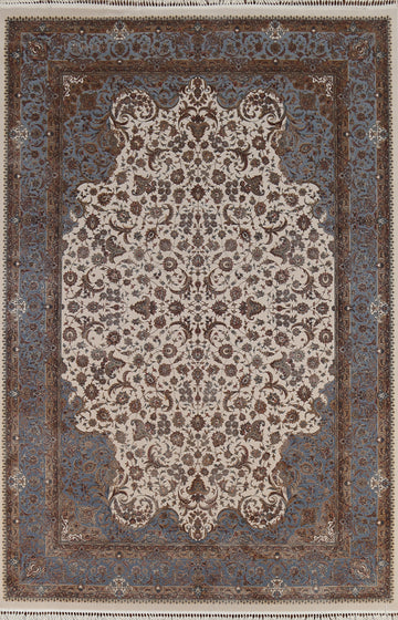 Traditional Ivory Qum Oriental Area Rug 6x9