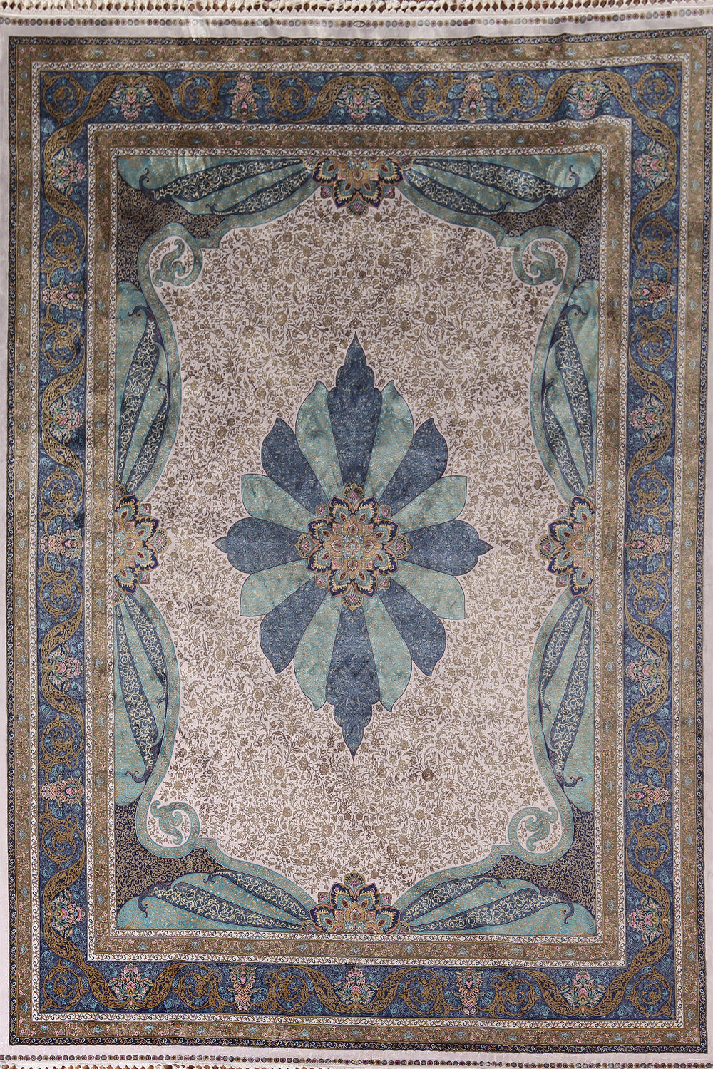 Traditional Floral Ivory Qum Living Room Area Rug 10x13